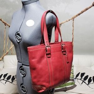 Ruby Red Leather Coach Hampton Tote Bag